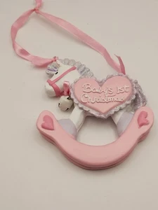 Baby's 1st Christmas Baby Pink Rocking Horse Christmas Ornament Purple Glitter - Picture 1 of 16