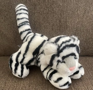 Peluche Aurora 8,5 pulgadas blanco tigre cachorro peluche ojos azules/rayas negras - Imagen 1 de 3