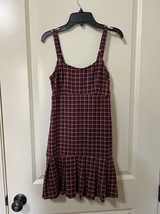 Vestito maglione donna Hollister a quadri bordeaux plissettato flanella taglia XS - Foto 1 di 6