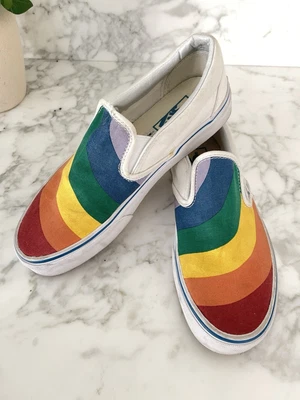 Zapatillas vintage Vans sin cordones arco iris para mujer talla 7,5 blancas retro Foto 1 de 4