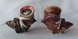 Vintage Muschel Muschel Form Salz Pfefferstreuer Set Braun Gesprenkelt 1 Korken Japan - Bild 1 von 10