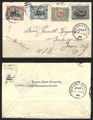 GUATEMALA 1915 PAQUEBOT UNITED FRUIT COVER HOSKINGS NUEVA ORLEANS 2030 Foto 1 de 3