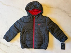 NWT $85 Nike Little Boy's Full-Zip up Hooded Puffer Jacket Padded Black Size 6 - Picture 1 of 6