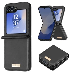Avizar Carcasa para Galaxy Z Flip 6 Cuero Vegano, Diseño Fino, Negro - Imagen 1 de 5