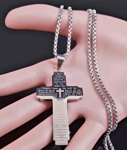Cross Crucifix Prayer Pendant 60cm Necklace chain Christ Lord 25gram velvet bag - Picture 1 of 5