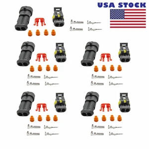 5 Kit 2 Pin Way Sealed Waterproof Electrical Wire Connector Plug Car US stock - Picture 1 of 2