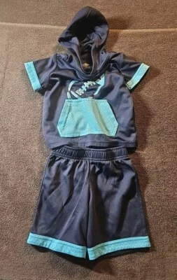 Athletic Works Toddler Boys 24M Blue Hooded Short Sleeve Shirt and Shorts Set - Image 1 of 4