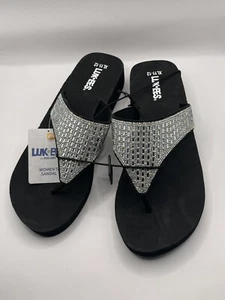 Muk Luks Black And Silver Sparkly Women’s Sandals - Size XL (11-12 US) - Picture 1 of 3