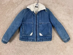 Vintage Izzi Full Zip Denim Jacket Mens Large Sherpa Wool Patch Double Vent Blue - Picture 1 of 19
