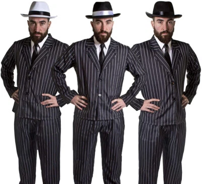 ILOVEFANCYDRESS MEN'S GANGSTER COSTUME ADULT PINSTRIPE SUIT 1920'S FANCY DRESS MAFIA MOBSTER