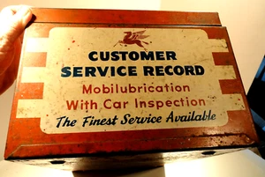 Vintage Mobile Gas Oil Service Station Customer Service Record Metal Box - Picture 1 of 9