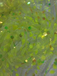 Neón Green 3d Sequin Iridescent Floral Flowers Embroidery Mesh Prom Fabric Sold - Picture 1 of 5