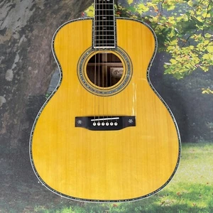 Gelbe Akustikgitarre aBALONE Inlay Decke massive Fichte KEIN EQ EBENHOLZ Griffbrett Kostenloser Versand - Bild 1 von 9