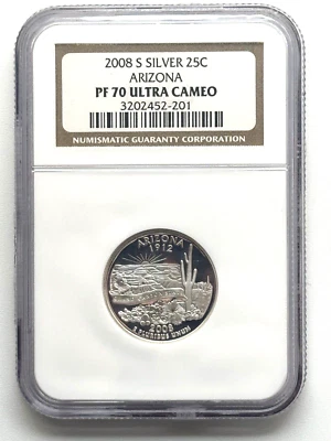 2008-S  - SILVER PROOF ARIZONA STATE 25c - NGC PF70 UCAM - Image 1 of 2
