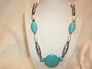 NEW ALL NATURAL TURQUOISE 20" NECKLACE, SILVER PLATED....... NICE - Picture 1 of 2