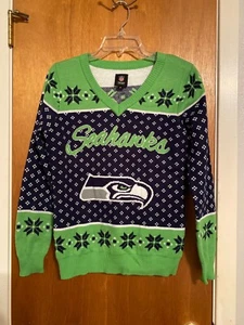 NFL Team Apparel Seattle Seahawks Green Navy Gray Medium Women’s Long Sweater - Picture 1 of 8