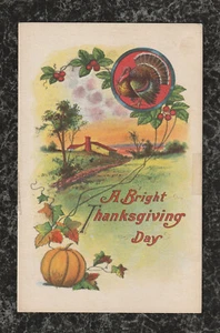 Bunte Erntedank Postkarte 1915 Türkei Kürbis Land Szene nicht benutzt USA - Bild 1 von 2