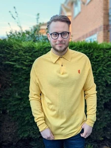 Polo vintage rara Pringle 46 M-L gialla uomo Ryder Cup sport 100% pura lana - Foto 1 di 10