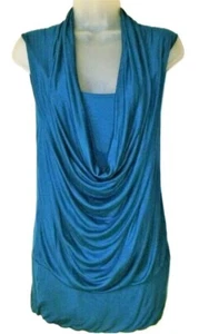 NEW ANNALEE + HOPE TEAL BLUE WATERFALL NECK TOP SIZE XS 8/10 #509* - Picture 1 of 2