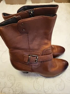 Clarks Artesanal Marrón Cuero Botines Mujer Talla 11 N Cremallera Lateral Tacón Coñac - Imagen 1 de 9