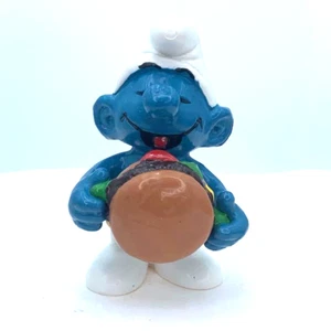 Puffi 20158 Hamburger Puffo Burger Food Vintage Figure PVC 1983 Schleich Figurina - Foto 1 di 5