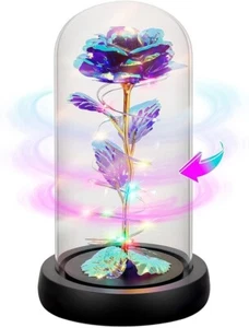 Rose Rotating Gifts Swirling Light Up Roses in Glass Dome Gifts- Flower Rotating - Picture 1 of 6