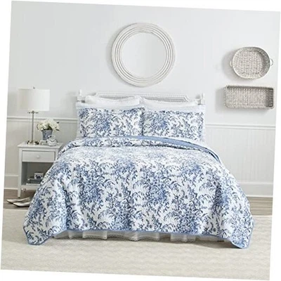  - Juego de edredones, ropa de cama reversible de algodón con cama doble a juego azul Delft Foto 1 de 4
