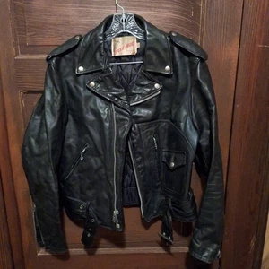 Vintage Cycle Rider Black Leather Motorcycle Jacket Size 42 - Picture 1 of 24