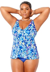 Swimsuits for All Women's Plus Size V-Neck Flowy Tankini Top - Picture 1 of 48