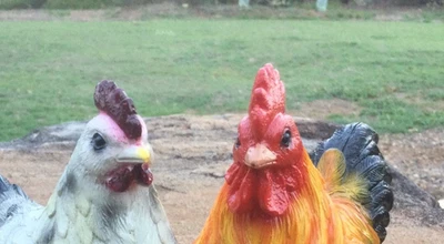 Set x 2  11cm Rooster and Hen in Gloss Finish Ornaments - image 1 of 4