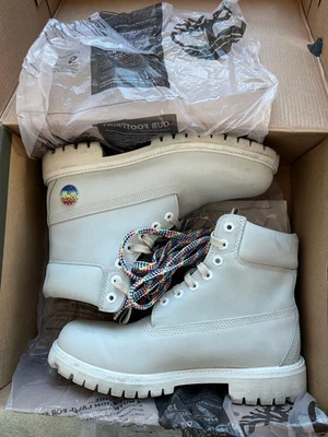 Botas impermeables Timberland Rainbow blancas lanzamiento limitado fantasma A1QWE talla 8,5 M Foto 1 de 4