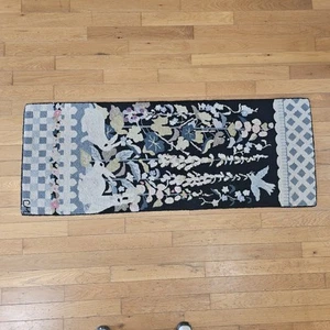 VTG Claire Murray Rug Bunnies, Hollyhocks Runner 100% Wool Hand Hooked 62x24 - Picture 1 of 7