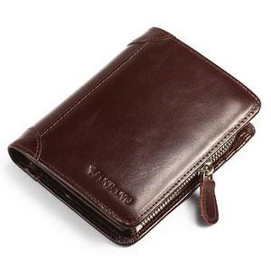 Mens Wallet Zipper Genuine Leather RFID Card Holders Cowhide Zip Coin Pocket ... - Picture 1 of 7