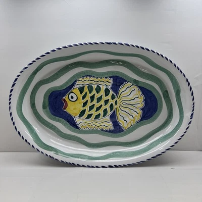 Vintage Hand Painted Signed Tam San Designs Fish Water Decorative Platter Tray - Image 1 of 4
