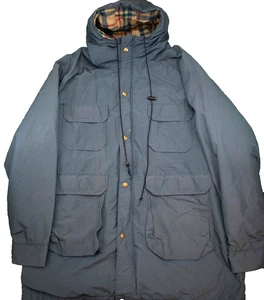 Vintage Lands End Jacket Mens Large Blue Parka Wool Lined Hooded Chore Coat USA - Picture 1 of 6