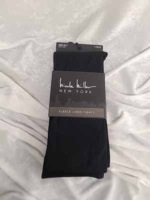 New NICOLE MILLER Black Fleece Lined Tights Sz M/L - Image 1 of 4
