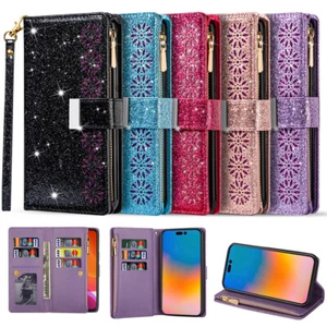 Zip Wallet Case Glitter Leather Flip Cover For Xiaomi C65 X5 Redmi Note 12 13 14 - Picture 1 of 17