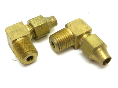 2 Pack - Solid Brass 90° Elbow Connector 1/4" COMPRESSION to 1/4" NPT BRASS - Image 1 of 4