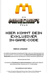 McDonalds Minecraft Erweiterungspaket Add-on 28 In-Game Accessoires Code - Bild 1 von 2
