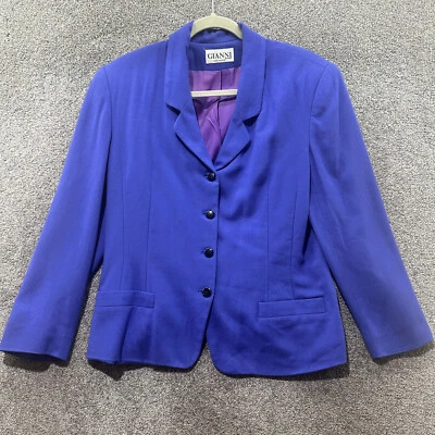 VTG Gianni Blazer Jacket Womens 12P Blue 4 Button Notch Lapel 100% Wool Career - Image 1 of 4