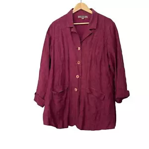Flax Womens Linen Button Shirt Jacket M Purple Minimalist Oversized Lagenlook - Picture 1 of 7