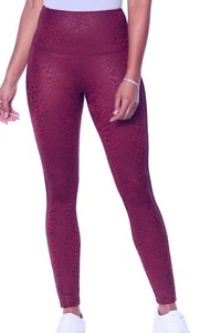 DG2 Diane Gilman Wine Leopard Animal Print Slim Sleek Coated Leggings Size S - Picture 1 of 2