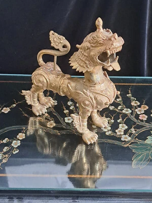 "Estatua de perro león Foo Fu de bronce de colección 12"" escultura de guardián oriental" Foto 1 de 4