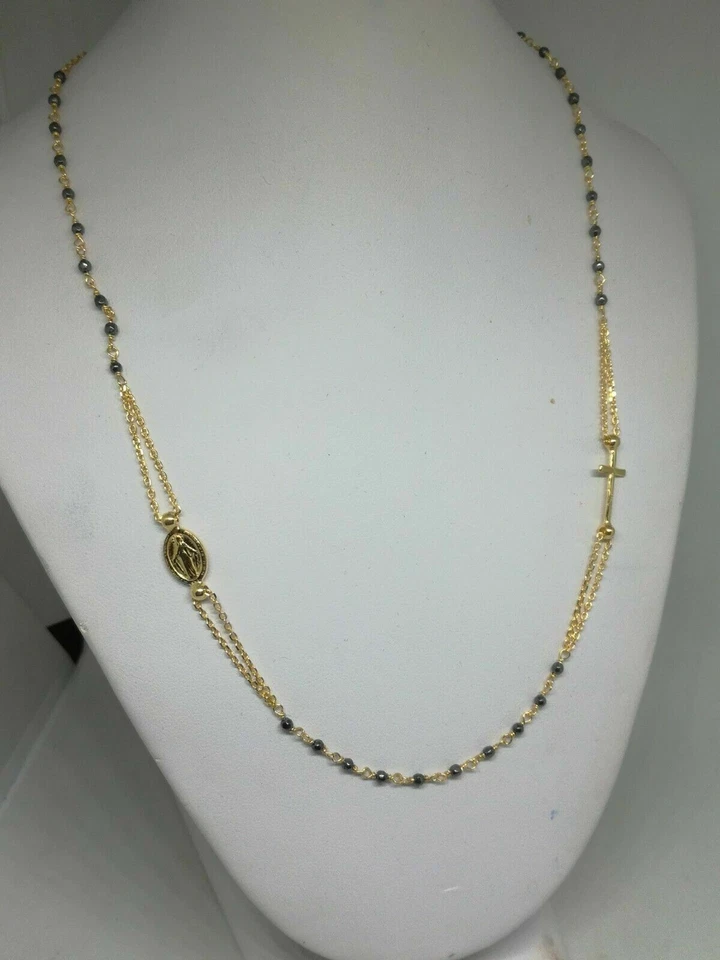 Collana Argento 925/1000 Dorato - Rosario con Grani Ametista ed Ematite mm 2 - Immagine 1 di 1
