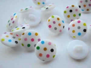 100 White Multicoloured Spotty Shank Buttons  13mm (1/2") Girls Clothes Buttons - Picture 1 of 2