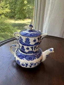 Vintage Blue Willow Ceramic Stacking Teapot For One Very Rare - Picture 1 of 18