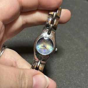Armitron Now Watch Women Silver Tone Blue Yellow Round Dial New Battery Working - Picture 1 of 7