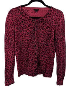 Talbots Womens Maroon Leopard Print Long Sleeve Button Front Cardigan Sweater XS - Picture 1 of 7