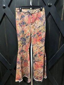Free People Just Float On Flare Bell Bottom Paisley Boho Hippie Raw Hem Jeans 30 - Picture 1 of 12