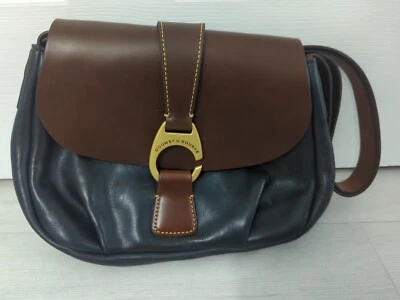Dooney & Bourke 小号邮差包 午夜 蓝色/棕色 皮革 锁扣 — 第 1/4 张图片